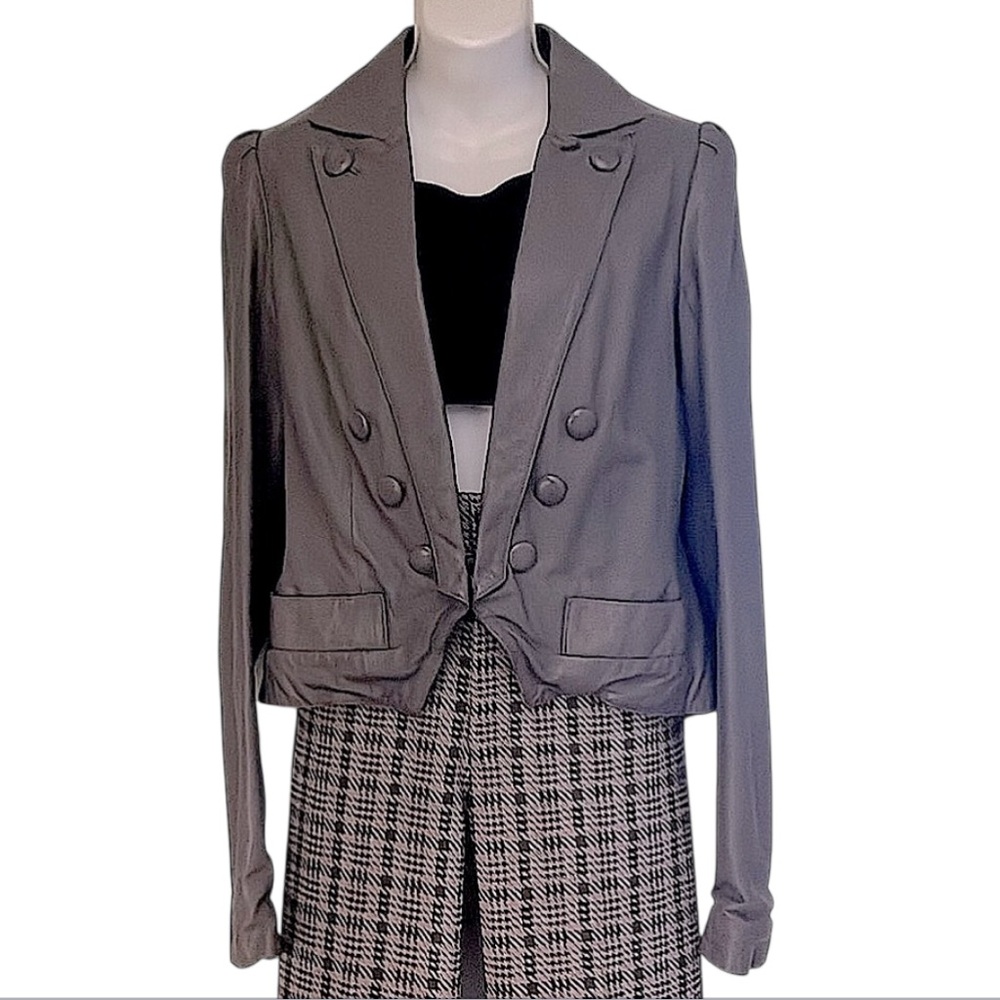 Marc by Marc Jacobs Womans Quality Gray Taupe Cropped Fitted Leather Jacket Sz 6